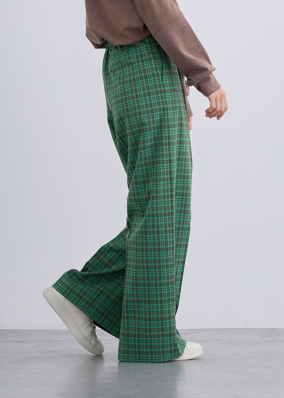 【neuf cent neuf】2トーン タータンチェック スラックス ワイド パンツ