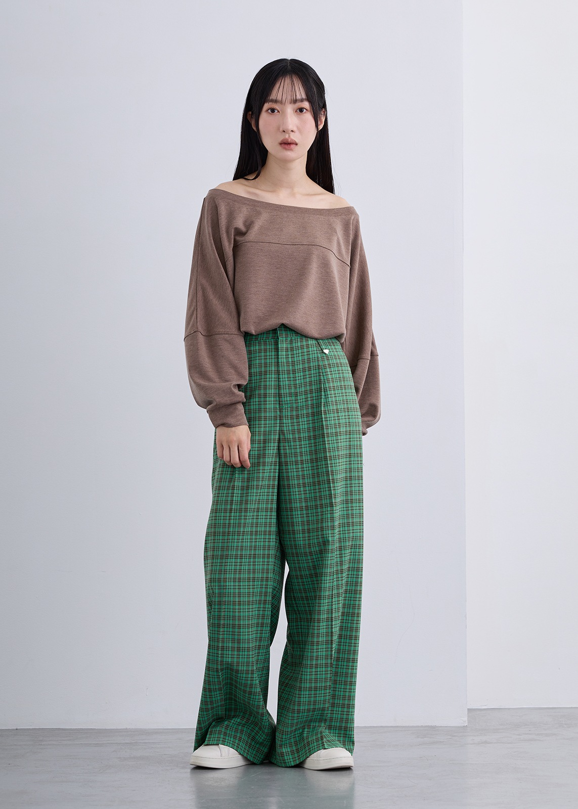 【neuf cent neuf】2トーン タータンチェック スラックス ワイド パンツ