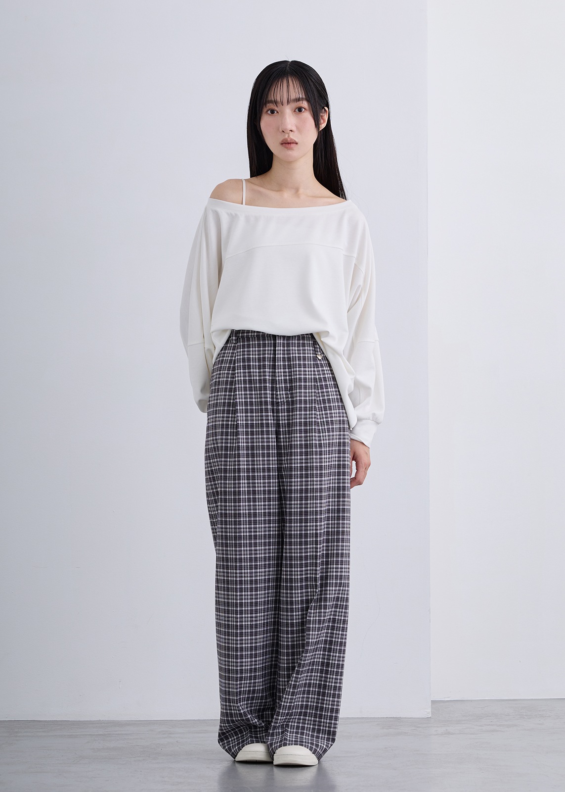 【neuf cent neuf】2トーン タータンチェック スラックス ワイド パンツ