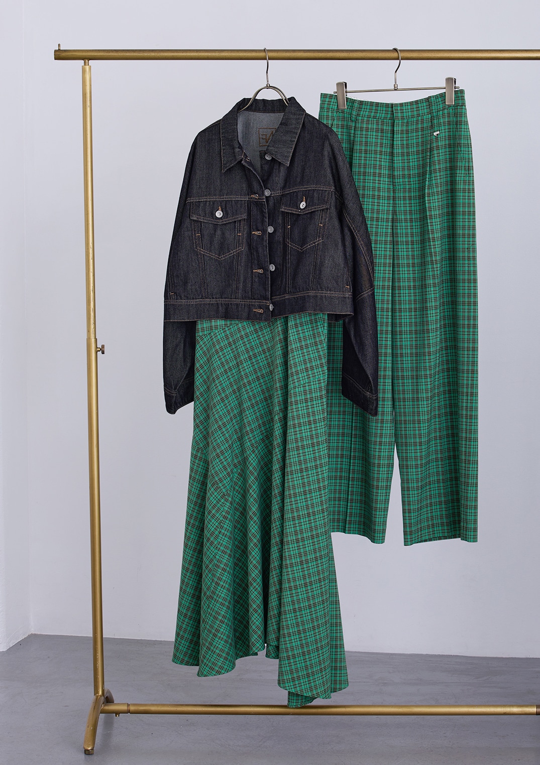 【neuf cent neuf】2トーン タータンチェック スラックス ワイド パンツ