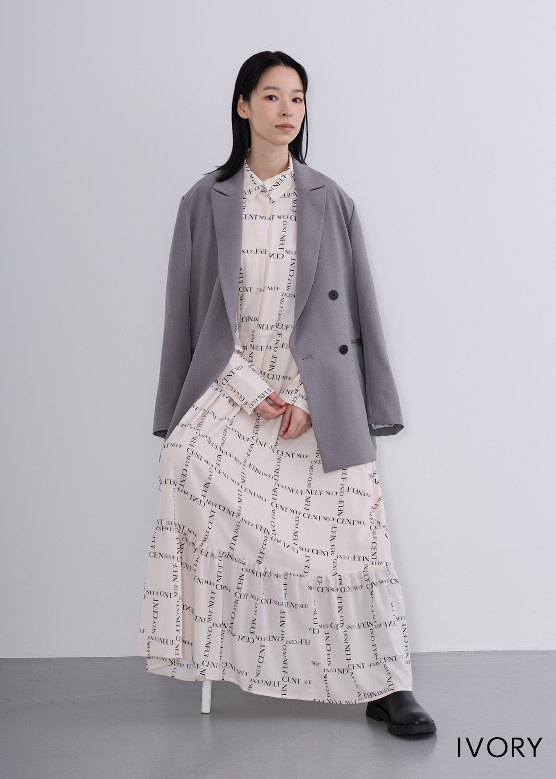 【neuf cent neuf】 クラシカルロゴチェックワンピース