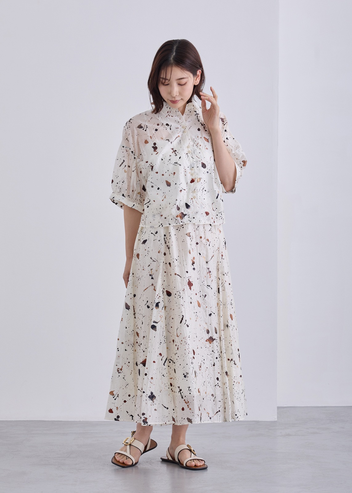 【KOOS】クラッシュ プリント ブラウス