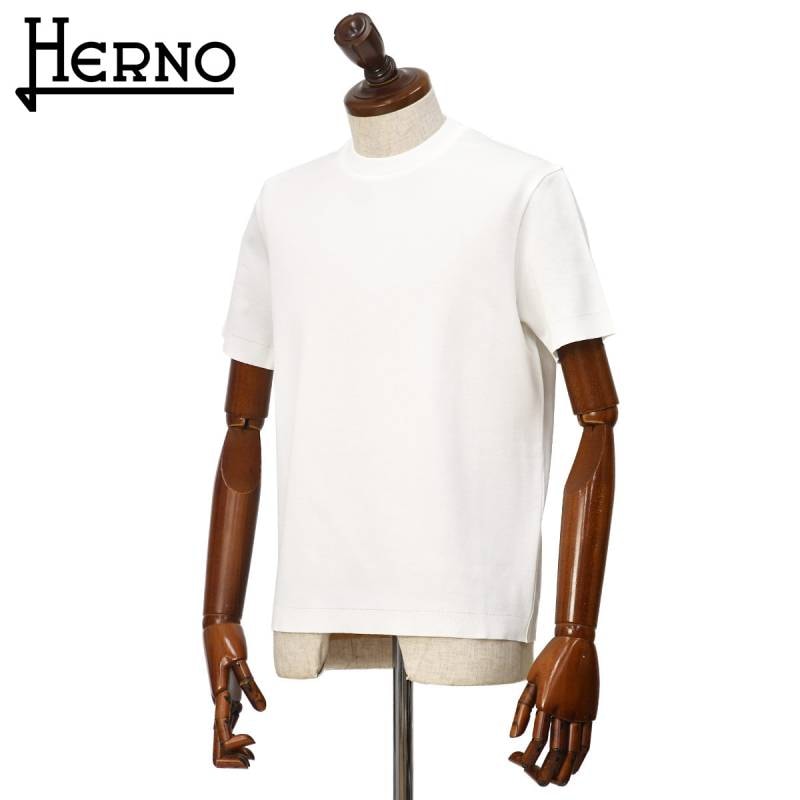 【美品】HERNO ヘルノ ニット調Tシャツ 48 ホワイト クルーネック HERNO【ヘルノ】クルーネックジャージーTシャツ JG000206U 52059 1000