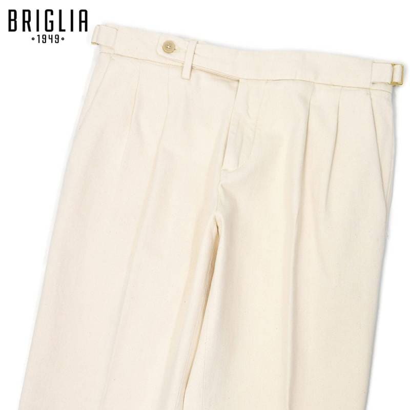 未使用　BRIGLIA ブリリア　チノ　ストレッチトラウザーズ　オフホワイト44 SUMMER SALE】BRIGLIA1949【ブリリア1949】ツープリーツ サイド