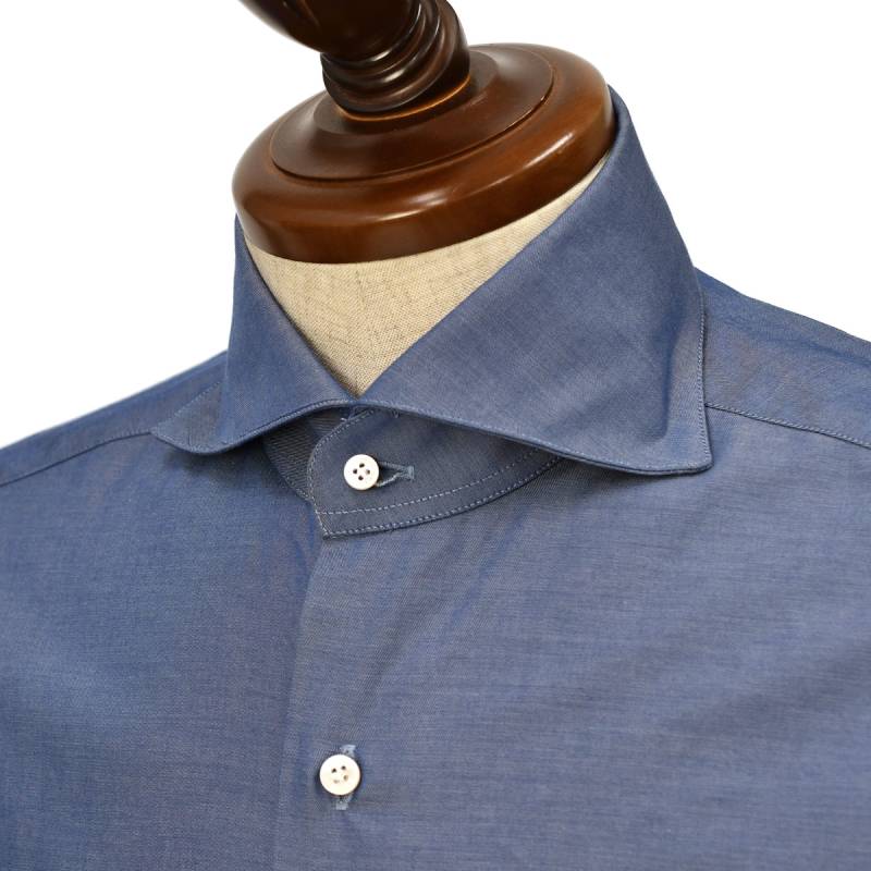 極美品　BARBA　バンドカラーシャツ　長袖　イタリア製　シャンブレー　ブルー 極美品 BARBA バンドカラーシャツ 長袖 イタリア製 シャンブレー