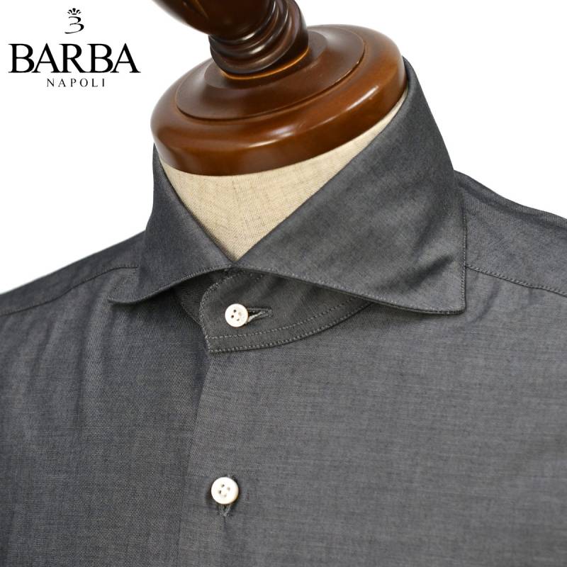 BARBA シャツ 42 ブラック デニム シャンブレー ダンガリー 黒 BARBA【バルバ】シャツ CINQUECLASSICO【チンクエクラシコ】
