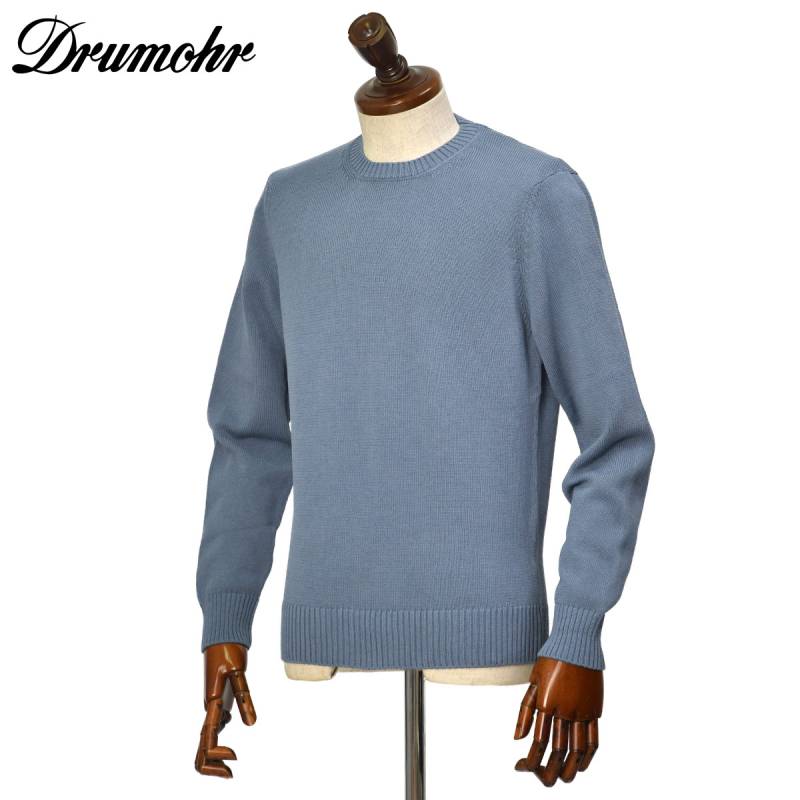 【新品未使用】DRUMOHRドルモアロイヤルブルークルーネックセーター50L Drumohr【ドルモア】クルーネックニット D8Z103 D06 725 コットン 8G