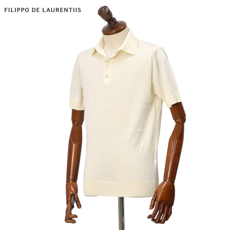 フィリッポデローレンティス／ニットポロシャツ／リネン／ブラウン／48 FILIPPO DE LAURENTIIS＜フィリップ デ ローレンティス＞ コットン