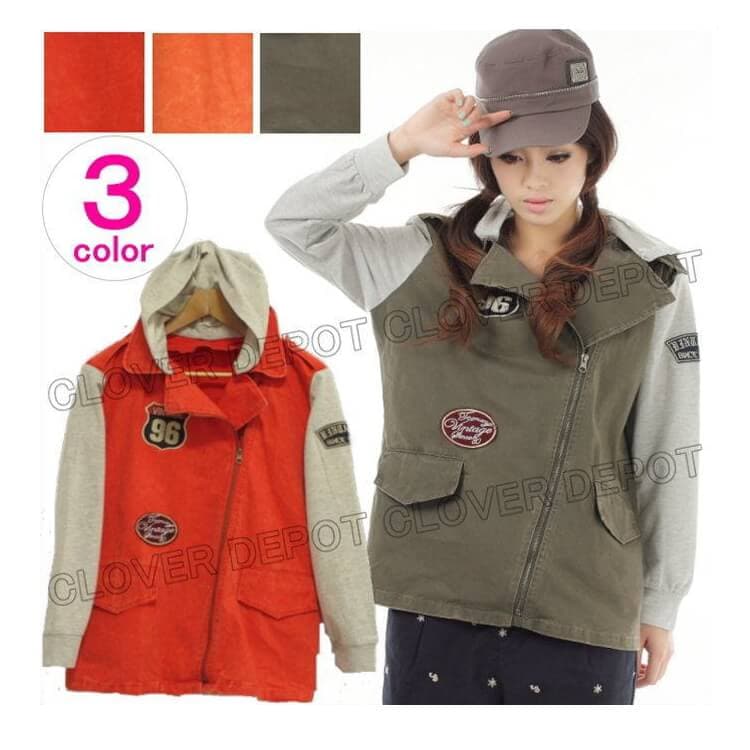 ジャケット ライダース風 ジッパー フード付き 切替 3color
