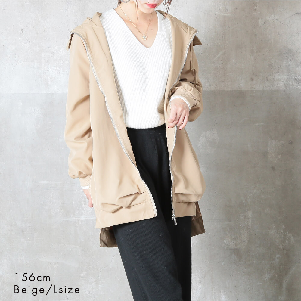 パーカー フード付き 裏地付き ロング M/L/2L/3L 4color
