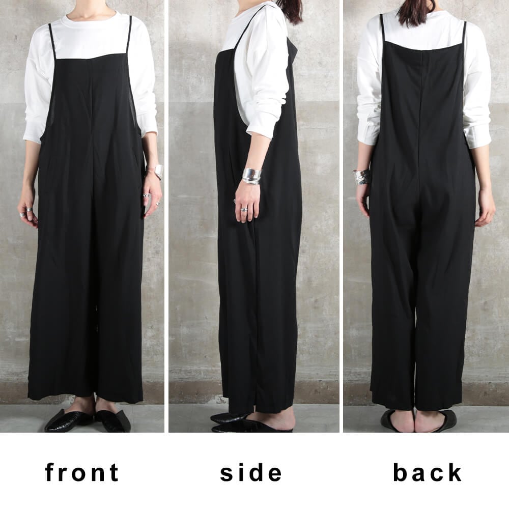 サロペット コンビネゾン ポケット付き 裾スリット ワイド 3color