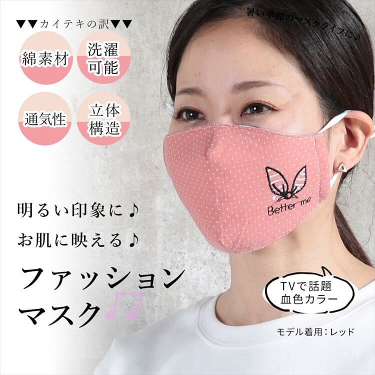 マスク 大人用/子供用 コットン レディース ハート柄 ワンポイント 刺繍 デザインマスク 6枚 セット 5color