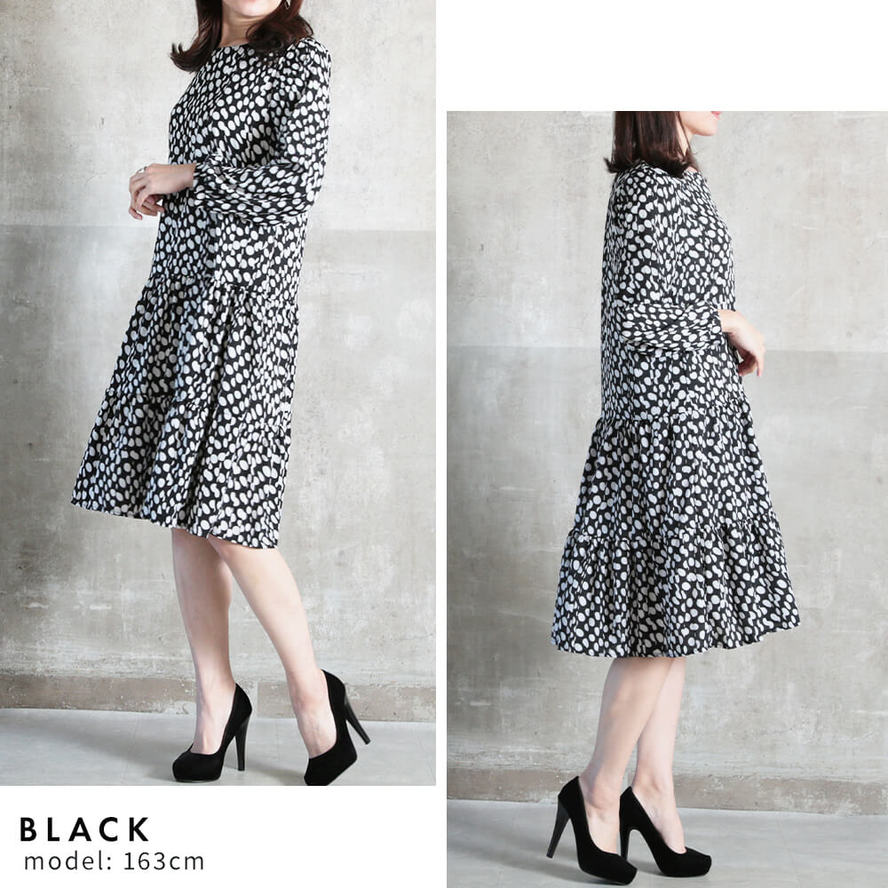 ワンピース ティアードワンピース フレア 膝丈 レディース きれいめ S/M/L/2L/3L 1color