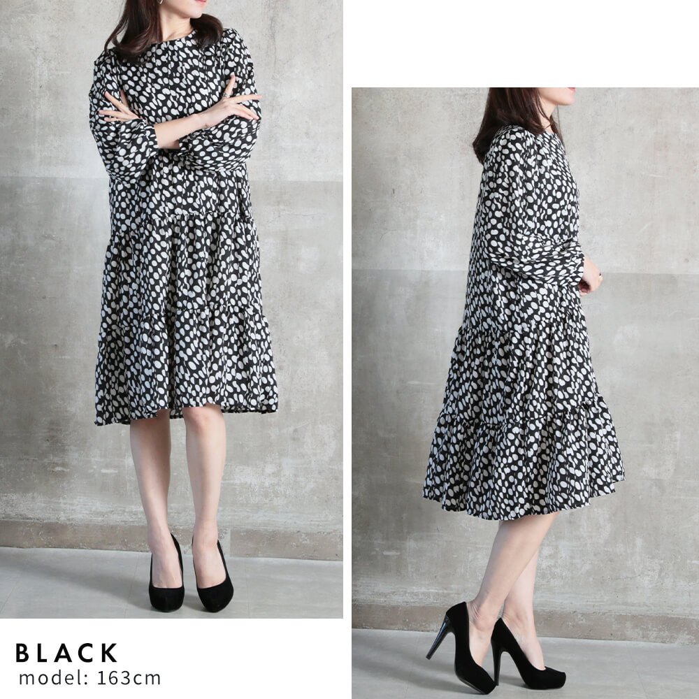 ワンピース ティアードワンピース フレア 膝丈 レディース きれいめ S/M/L/2L/3L 1color
