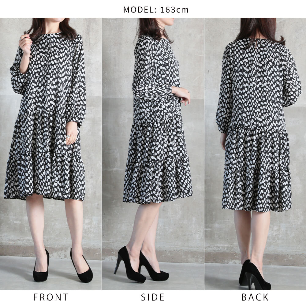 ワンピース ティアードワンピース フレア 膝丈 レディース きれいめ S/M/L/2L/3L 1color