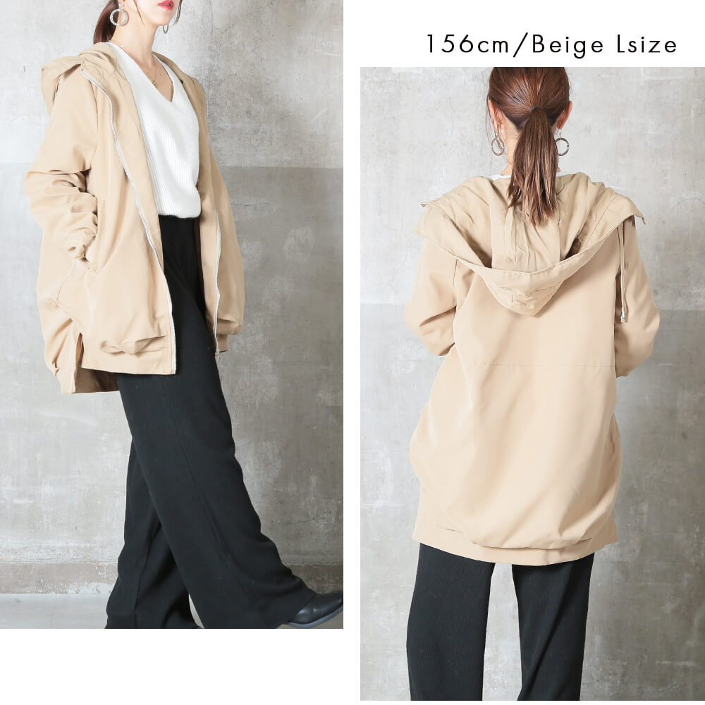 パーカー フード付き 裏地付き ロング M/L/2L/3L 4color