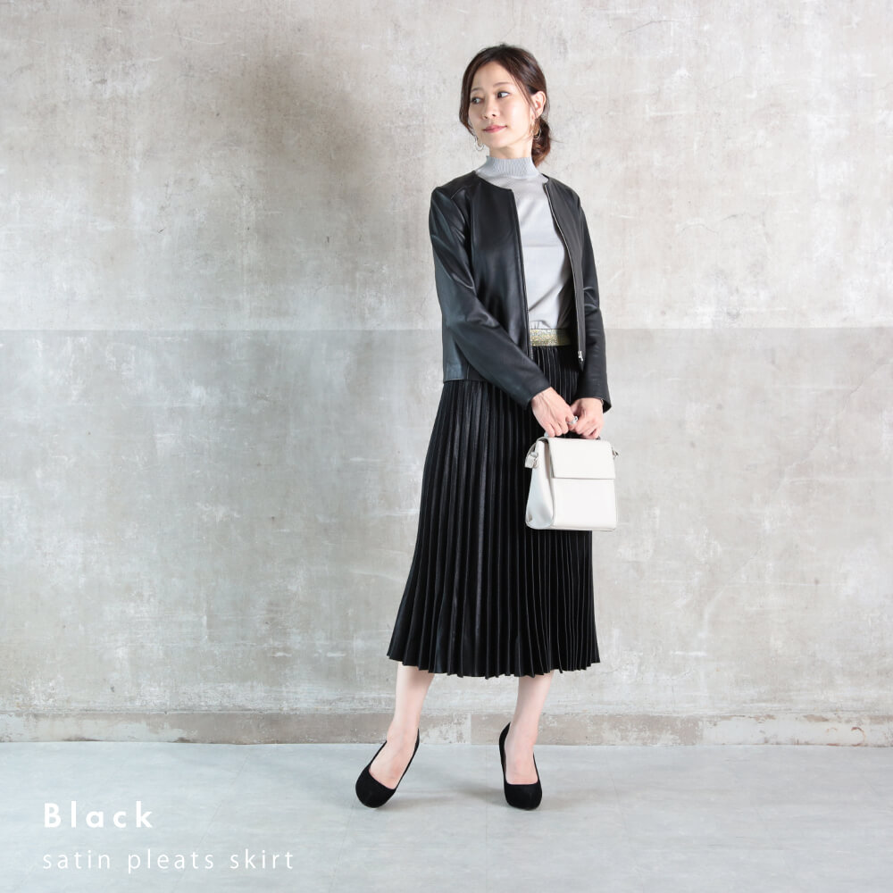 プリーツスカート サテン ロング プリーツ レディース ウエスト ゴム フリーサイズ 14color