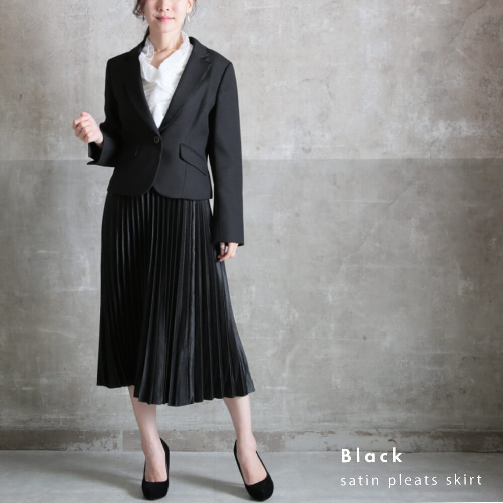 プリーツスカート サテン ロング プリーツ レディース ウエスト ゴム フリーサイズ 14color