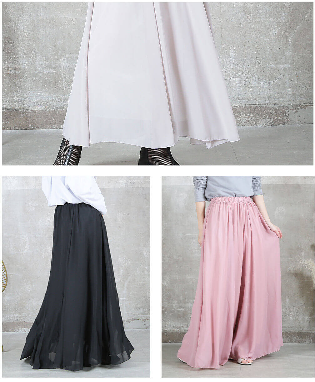 12color 80 M/90 L/100 2L cm 薄手 マキシ シフォン フレアスカート