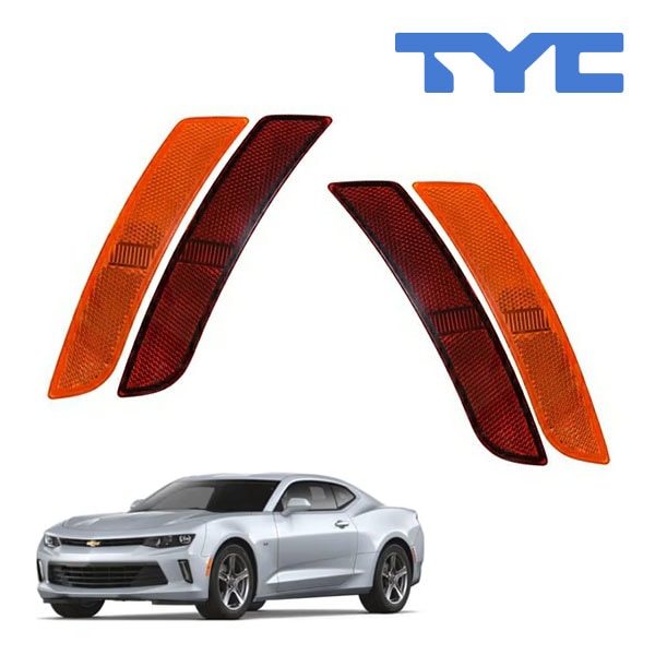 【TYC 正規品】16-20y シボレー カマロ フロント/リア セット USマーカー サイドマーカーランプ フェンダーマーカー バンパーマーカー オレンジ レッド 北米仕様 USDM