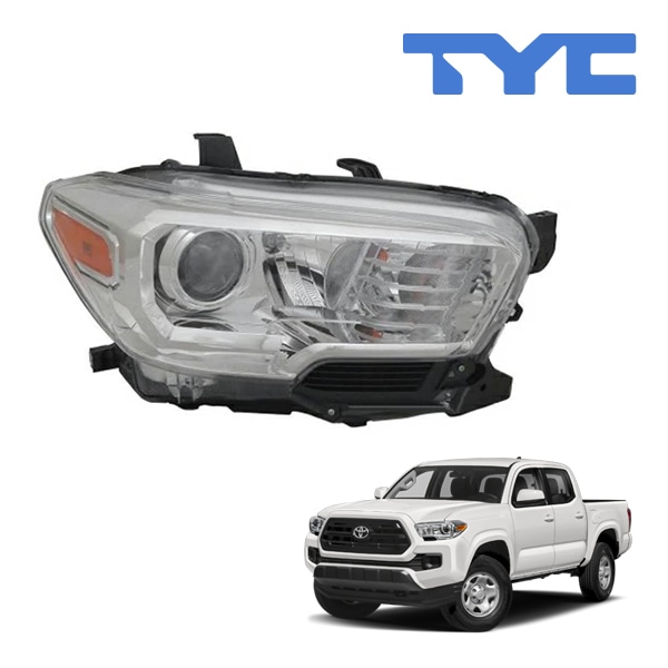 【TYC 正規品】16-18y トヨタ タコマ SR ハロゲンヘッドランプ ヘッドライト 純正タイプ 右側 RH 助手席側 クロームベゼル バルブ付