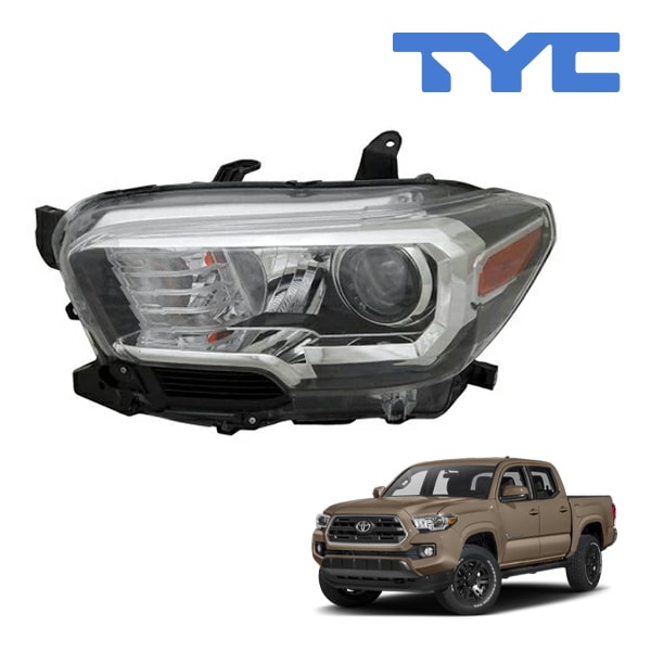 【TYC 正規品】16-17y トヨタ タコマ SR5 ハロゲンヘッドランプ ヘッドライト 純正タイプ 左側 LH 運転席側 ブラックベゼル バルブ付