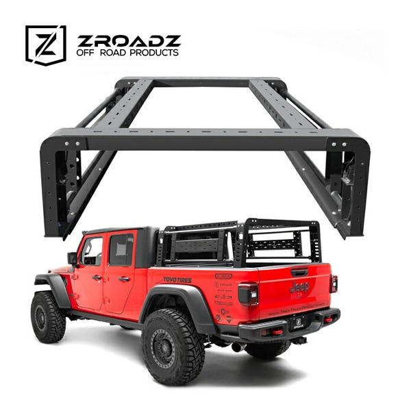【ZROADZ 正規品】ジローズ アクセスオーバーランドラック 2リフティングサイドゲート LEDキューブライト付 ジープ JT グラディエーター トレイルレールカーゴシステム無車用  ROTOPAX/Hi-Lift固定可 Z834101
