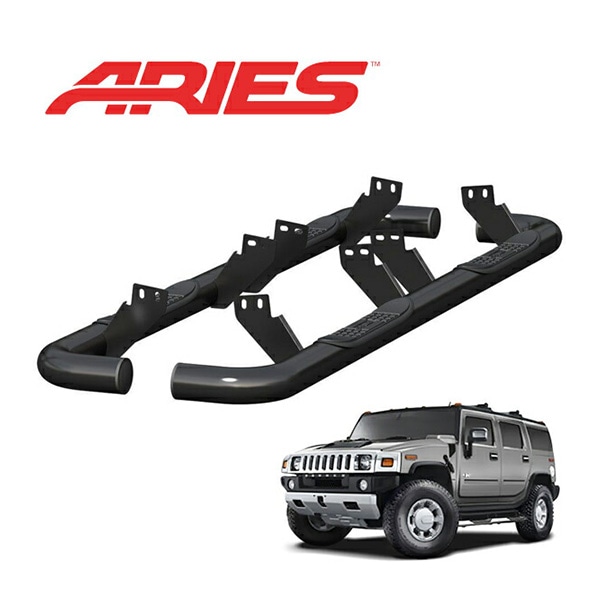 【ARIES 正規品】 スチール サイドステップ ラウンド サイドバー 3インチ チューブステップ グロスブラック 艶有り 03-09y ハマーH2 HUMMER H2