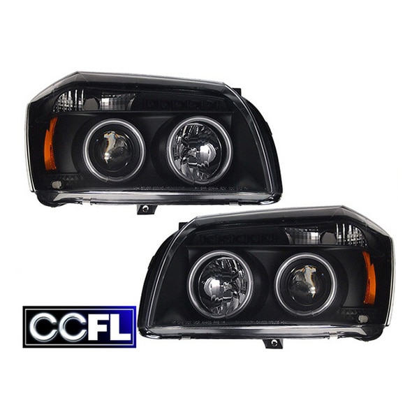 05-07y ダッジ マグナム CCFLリング付 プロジェクター ヘッドライト ヘッドランプ ハロゲン ブラック バルブ付 左右セット 日本仕様 日本光軸 左側走行用