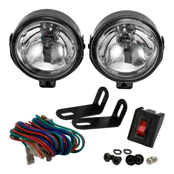フォグランプ フォグライト キット 12V 汎用 丸形 ガラスレンズ  ベース・配線 H3 ハロゲンバルブ スイッチ付 100パイ 直径9.5cm DIY カスタム 