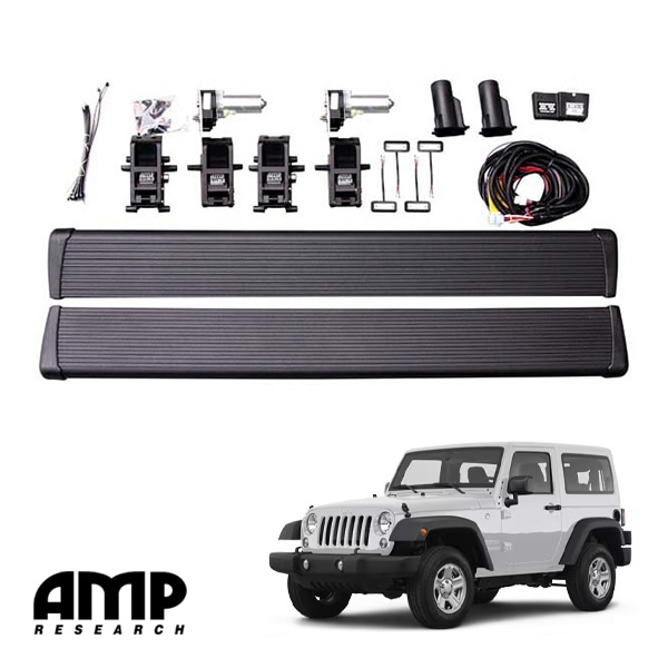 【AMP RESEARCH 正規品】ジープ JK ラングラー 2ドア 電動 サイドステップ パワーステップ 電動格納 パワーランニングボード LEDライト付 75121-01A