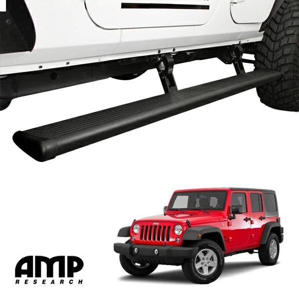 【AMP RESEARCH 正規品】ジープ JK ラングラー アンリミテッド 4ドア 電動 サイドステップ パワーステップ 電動格納 パワーランニングボード LEDライト付 P75122-01A