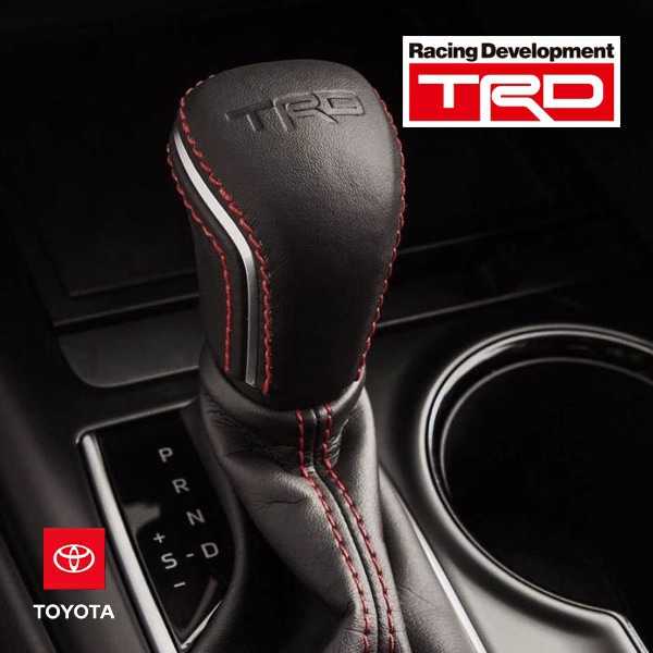 USトヨタ純正 カムリ 70系 | カローラクロス 10系 カローラスポーツ 210系 | ヤリス 10系 200系 GRヤリス 10系 ヤリスクロス 10系 TRD エンボスロゴ入 SPECIAL EDITION レザー & アルミニウム シフトノブ シフトレバー オートマ A/T用 レッドステッチ