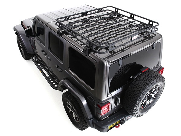 [Smittybilt 正規品] スミッティビルト ジープ JL ラングラー 4ドア用 ディフェンダーラック ブラックパウダーコート ルーフラック ルーフキャリア ブラケット一式セット 45454JL 個人宅配送可