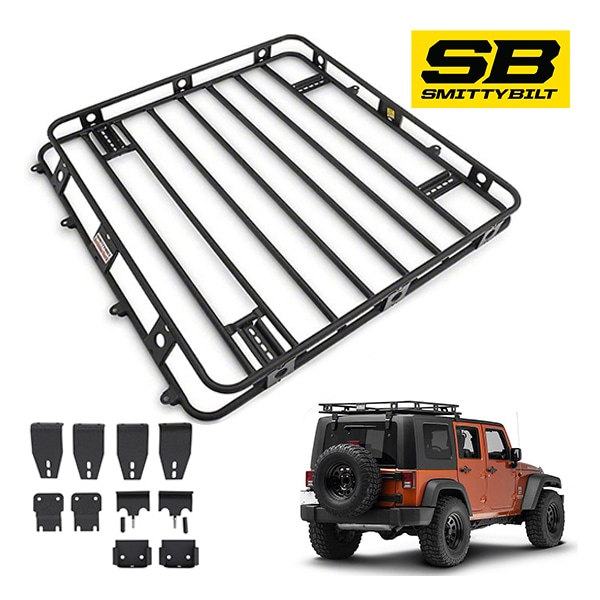 [Smittybilt 正規品] スミッティビルト ジープ JK ラングラーアンリミテッド 4ドア用 ディフェンダーラック ブラックパウダーコート ルーフラック ブラケット一式セット 45454 個人宅配送可
