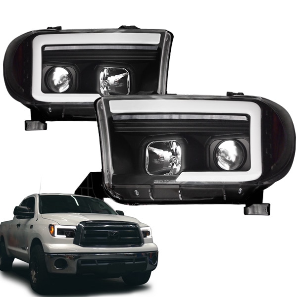 トヨタ 07-13y タンドラ | 08y- セコイア プロジェクターヘッドライト ヘッドランプ ハロゲン シーケンシャルウインカー付 ブラックインナー 左右セット 日本仕様 日本光軸 左側走行用