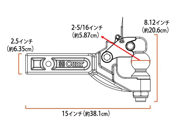 【CURT 正規品】 トレーラーヒッチ用 レシーバーマウントピントルフック 48012 2.5インチ角 約60mm用 2-5/16インチボール付