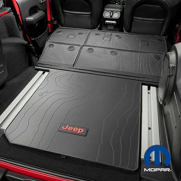 MOPAR純正 リア カーゴマット ラゲッジマット カーゴライナー トランクマット シートバックプロテクター 後部座席背面カバー付 Jeepロゴ入 ジープ 18y- JL ラングラー アンリミテッド 4ドア