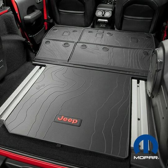 MOPAR純正 リア カーゴマット ラゲッジマット カーゴライナー トランクマット シートバックプロテクター 後部座席背面カバー付 Jeepロゴ入 ジープ 18y- JL ラングラー アンリミテッド 4ドア