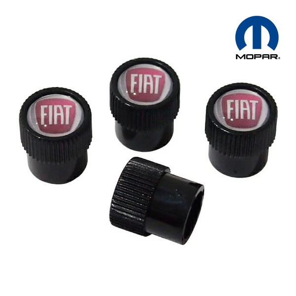 フィアット純正 FIAT 500 500C 312型 チンクエチェント 500X 334型 チンクエチェントエックス パンダ エアバルブキャップ ブラック FIATロゴ 1台分 4個セット MOPAR 82213717AB 汎用