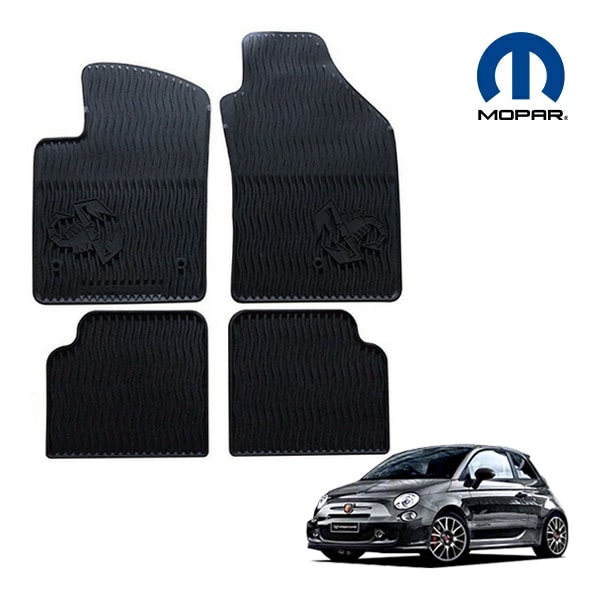 MOPAR純正 アバルト ABARTH 500 595 695 312型 左ハンドル用 チンクエチェント ツーリズモ コンペティツィオーネ オールウェザー ラバーマット ラバーフロアマット フロント リア 1台分 4枚セット スコーピオンロゴ入