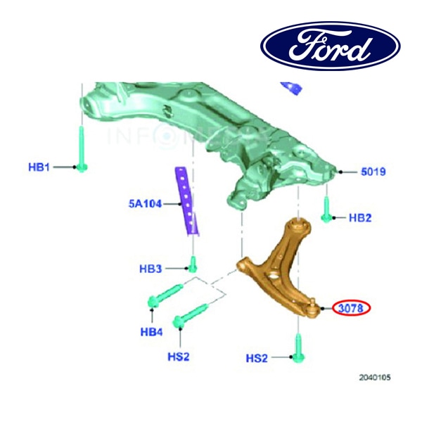 フォード純正 コントロールアーム フロント ロアー 右側 RH 1737309 13y- フィエスタ