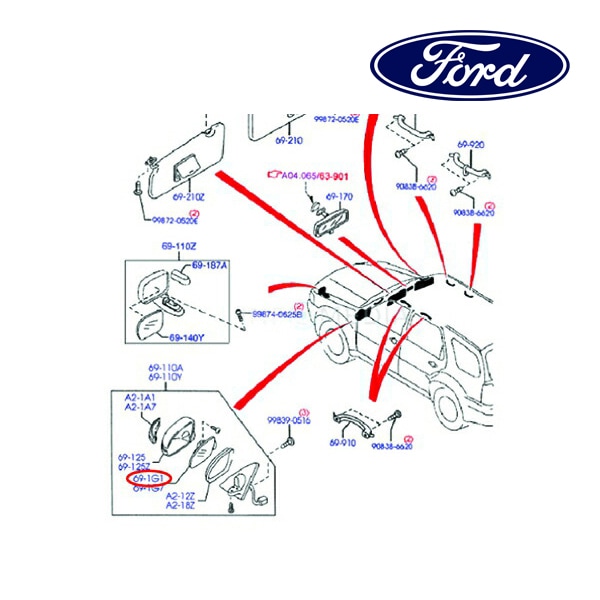 フォード純正 ドアミラー レンズ ガラス 右側 RH 助手席側 EV45691G1A 06-09y エスケープ