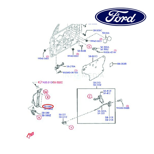 フォード純正 P/W パワーウインドウ レギュレーター フロント 左側 運転席側 LH フロントドア ウィンドウレギュレーター 電装 E11258590F 06-09y エスケープ
