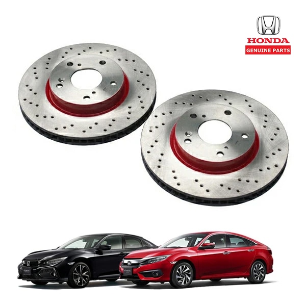 USホンダ純正 HFP FK1/FC1 シビック CIVIC ハッチバック セダン フロント ドリルドローター レッドペイント仕様 ブレーキディスクローター フロントローター ディンプルローター ベンチレーテッドディスク 左右セット