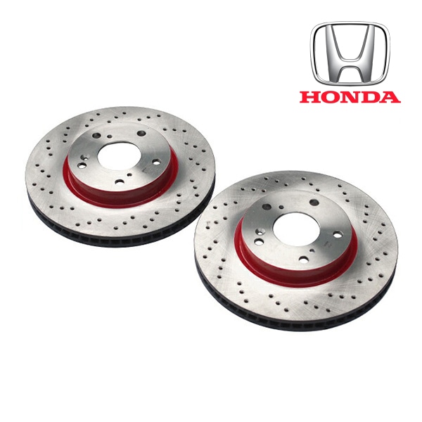USホンダ純正 HFP FK1/FC1 シビック CIVIC ハッチバック セダン フロント ドリルドローター レッドペイント仕様 ブレーキディスクローター フロントローター ディンプルローター ベンチレーテッドディスク 左右セット