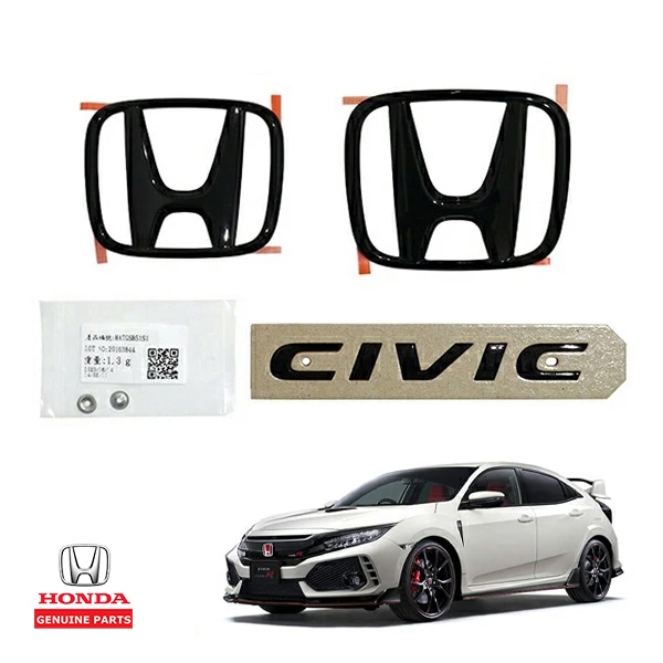 USホンダ純正 エンブレム HONDAマーク CIVIC グリル リア 3点セット グロスブラック シビック ハッチバック TypeR FK系