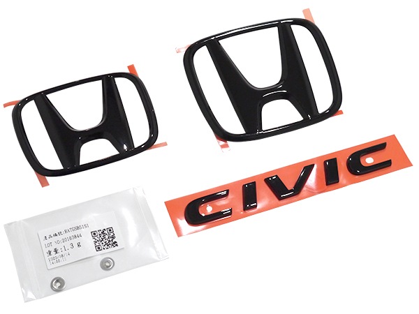 USホンダ純正 エンブレム HONDAマーク CIVIC グリル リア 3点セット グロスブラック シビック ハッチバック TypeR FK系
