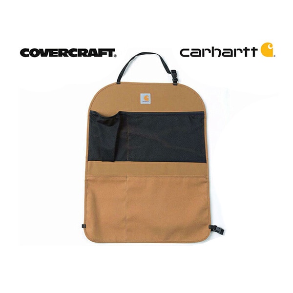 【CoverCraft 正規品】Carhartt カーハート コラボ  後部座席 シートバック オーガナイザー ブラウン メッシュポケット 収納 小物入れ ドリンクホルダー 多機能 カバークラフト