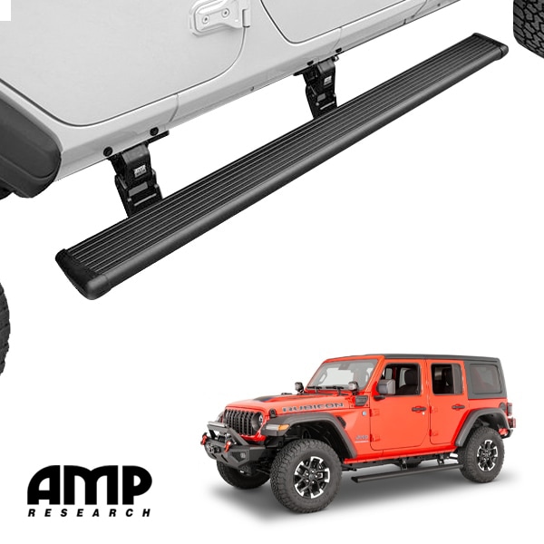 【AMP RESEARCH 正規品】ジープ JL ラングラー 4ドア 電動 サイドステップ パワーステップ 電動格納 パワーランニングボード LEDライト付 75132-01A 